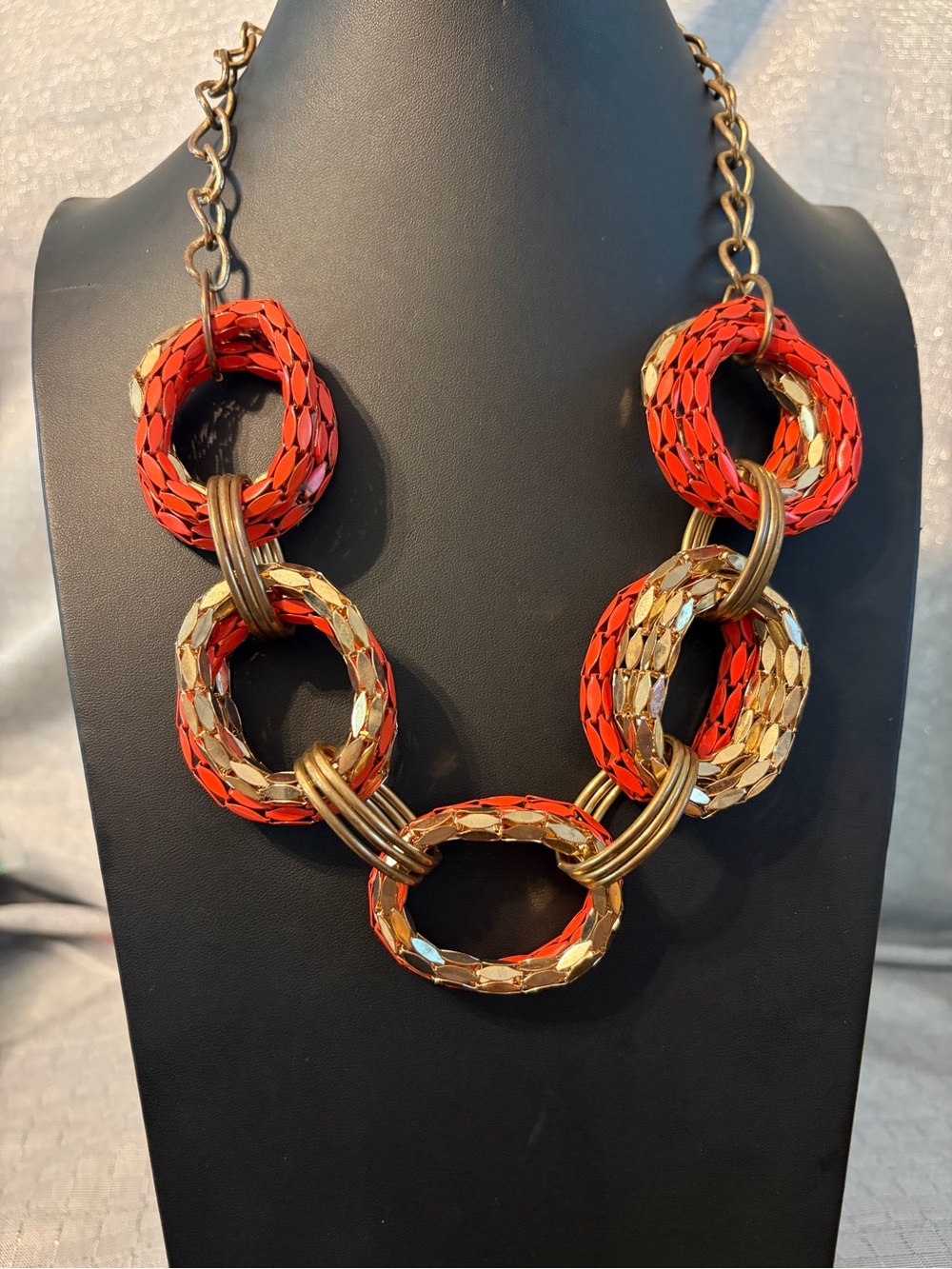 Statement Coral and Gold Link Necklace
